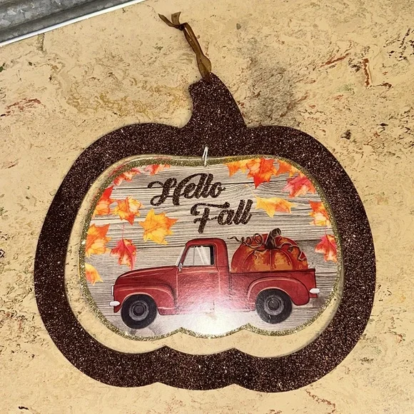 Decorative sign, wreath hanger and 7 bendable glitter leaves - Picture 6 of 9